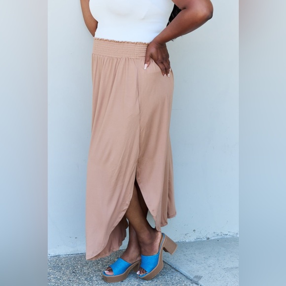 SALE!! NINEXIS Comfort Princess Plus Size High Waist Slit Maxi Skirt Tan - Picture 5 of 5